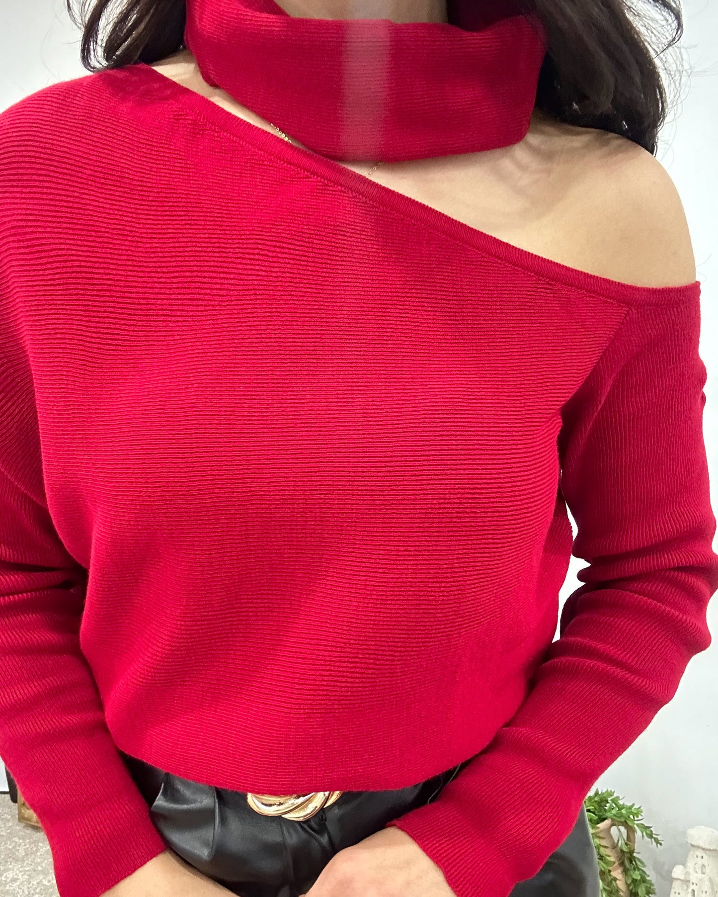 Sweater with detachable collar - Wine Red