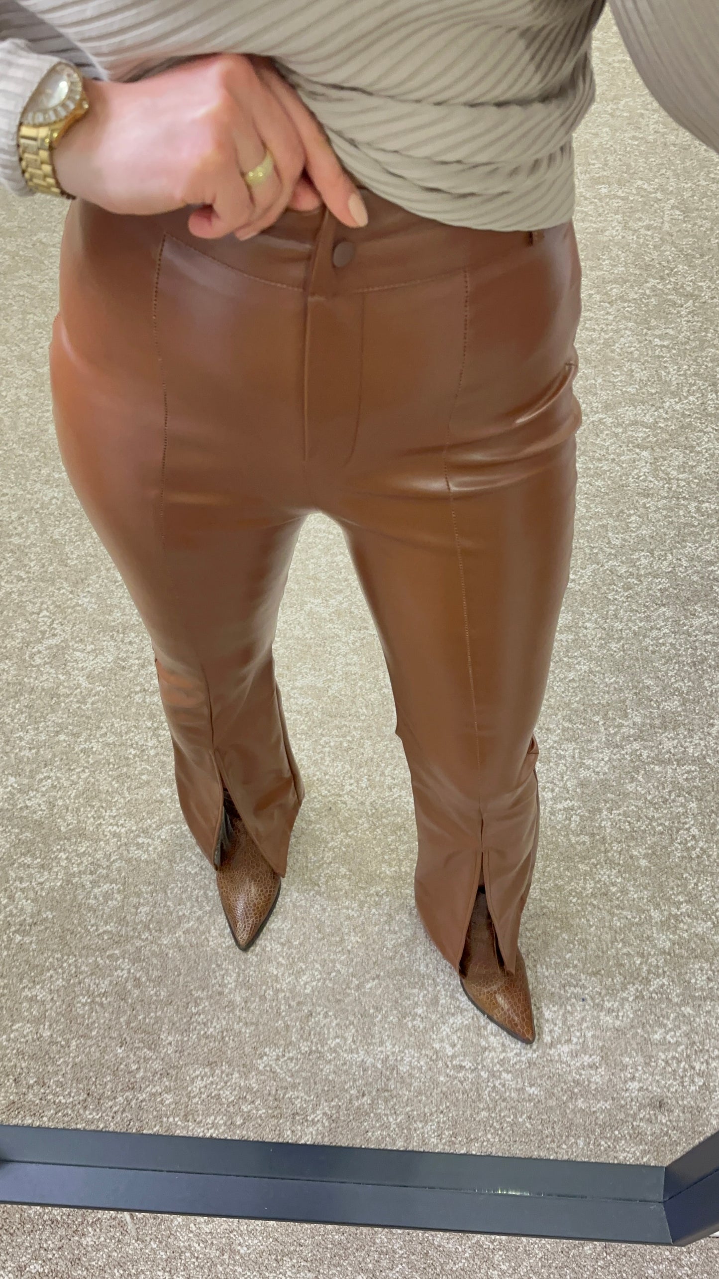 Leather Trousers slit on the leg -Brown