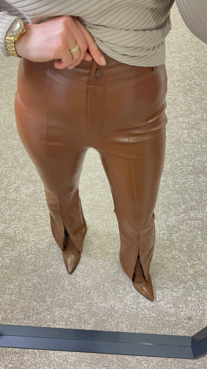 Leather Trousers slit on the leg -Brown