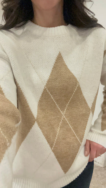 Argyle Sweater Oversize - Beige