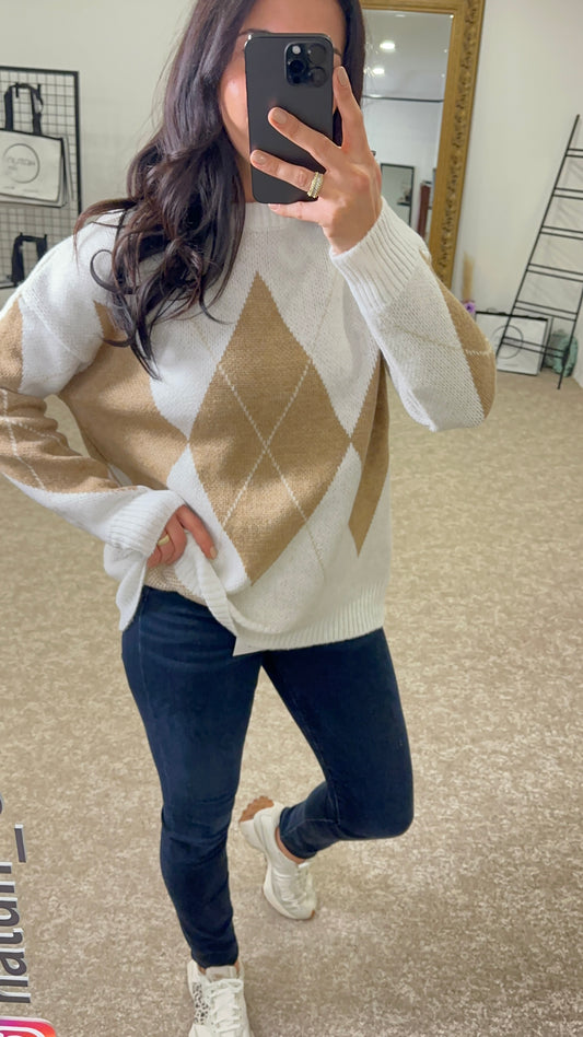 Argyle Sweater Oversize - Beige