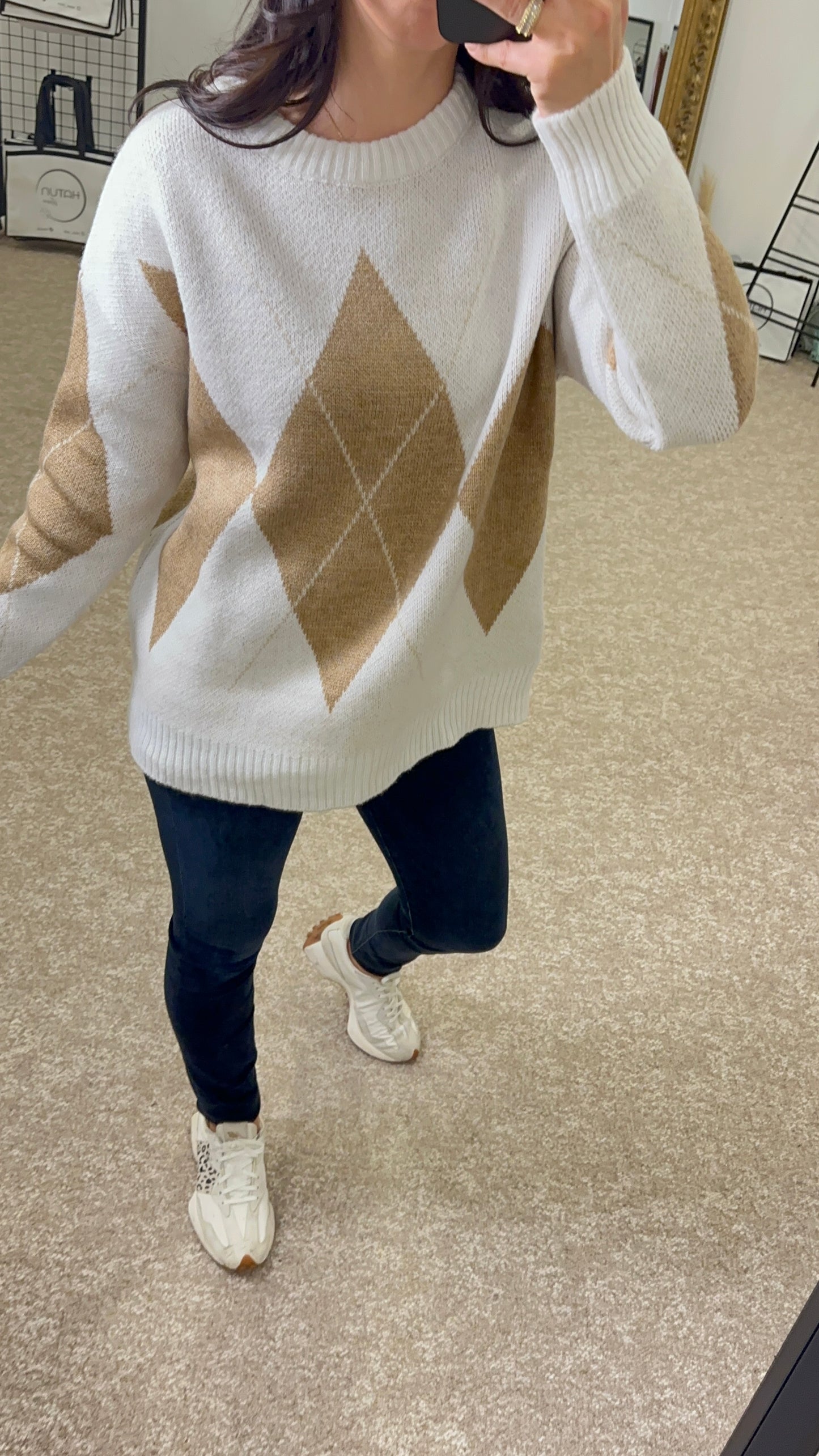 Argyle Sweater Oversize - Beige