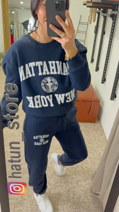 Basic Sweatshirt & Jogger Comfy Set - Navy Blue