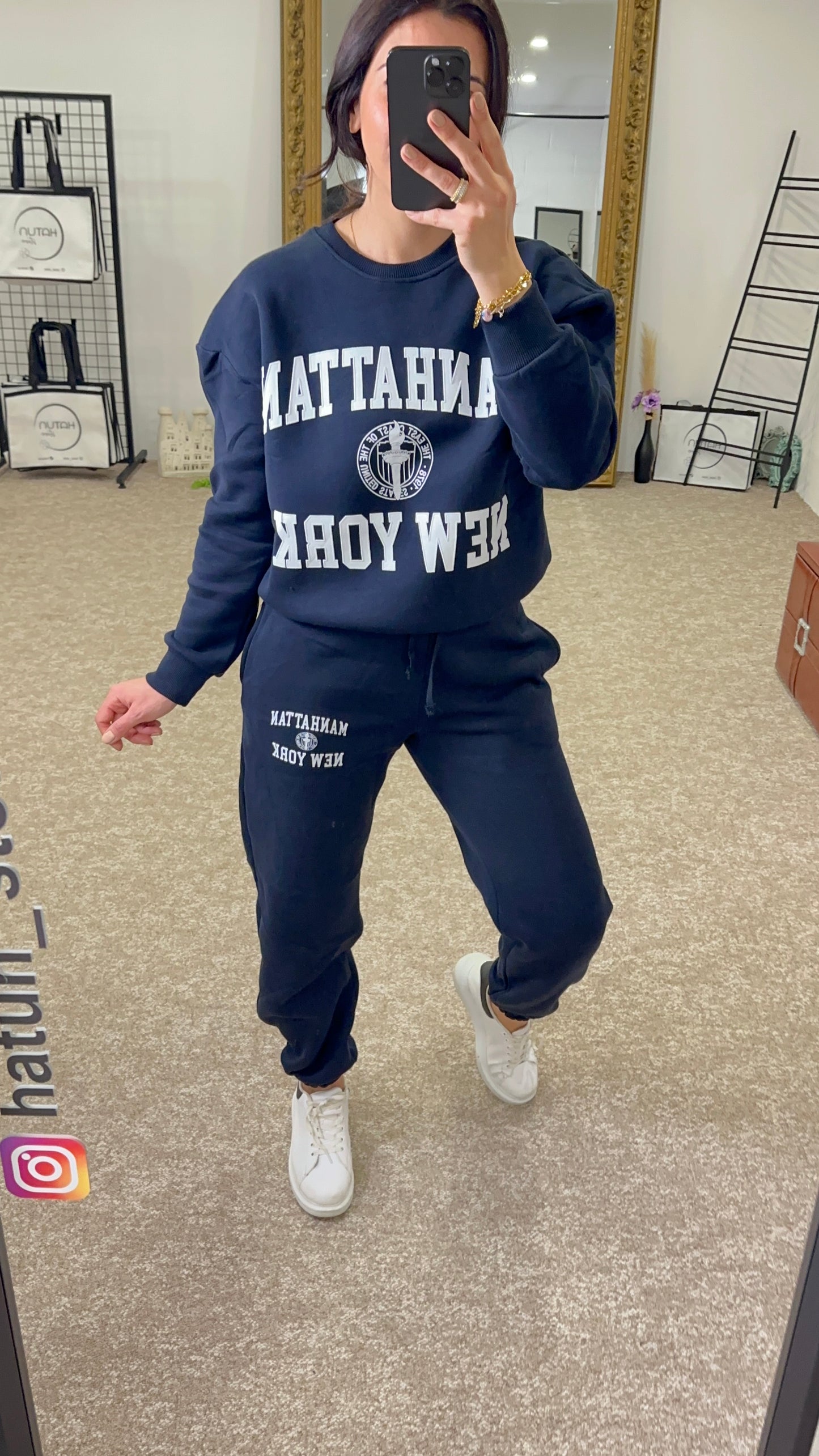 Basic Sweatshirt & Jogger Comfy Set - Navy Blue