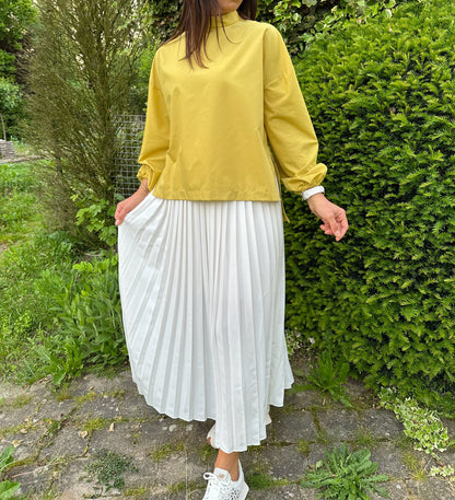 Witte elastische geplooide lange rok