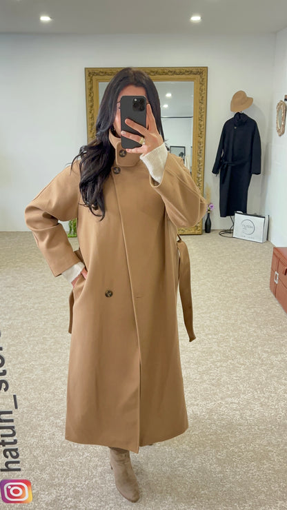 Waterproof Double Breasted Wool  Coat - Vizon