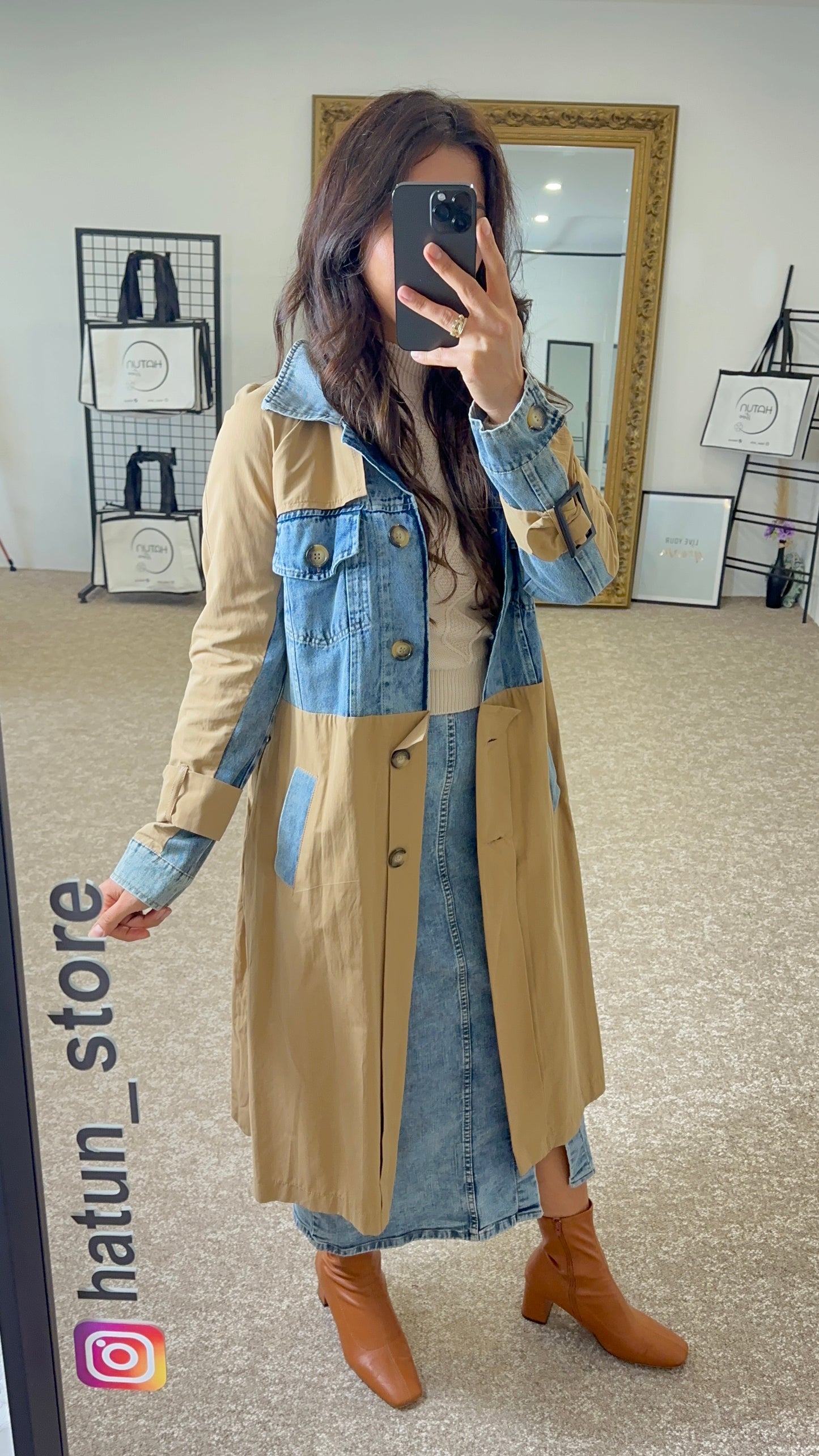 DESIGN Denim Detailed Trench Coat