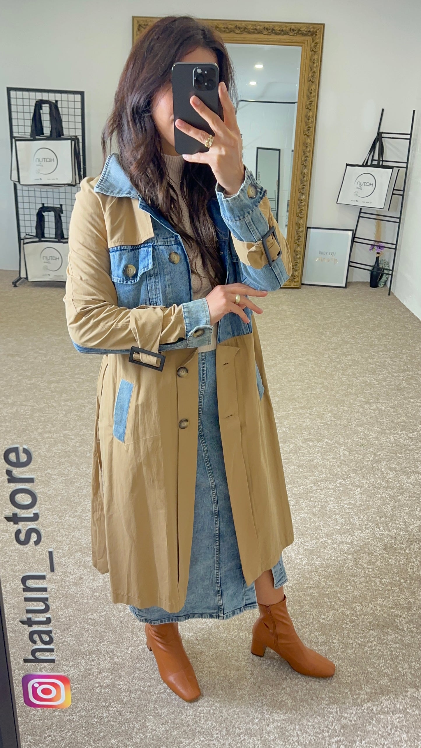 DESIGN Denim Detailed Trench Coat