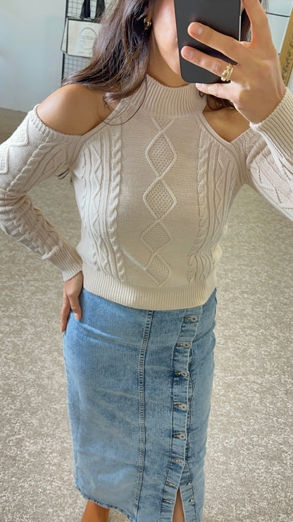 Off White Sweater With Bare Shoulders