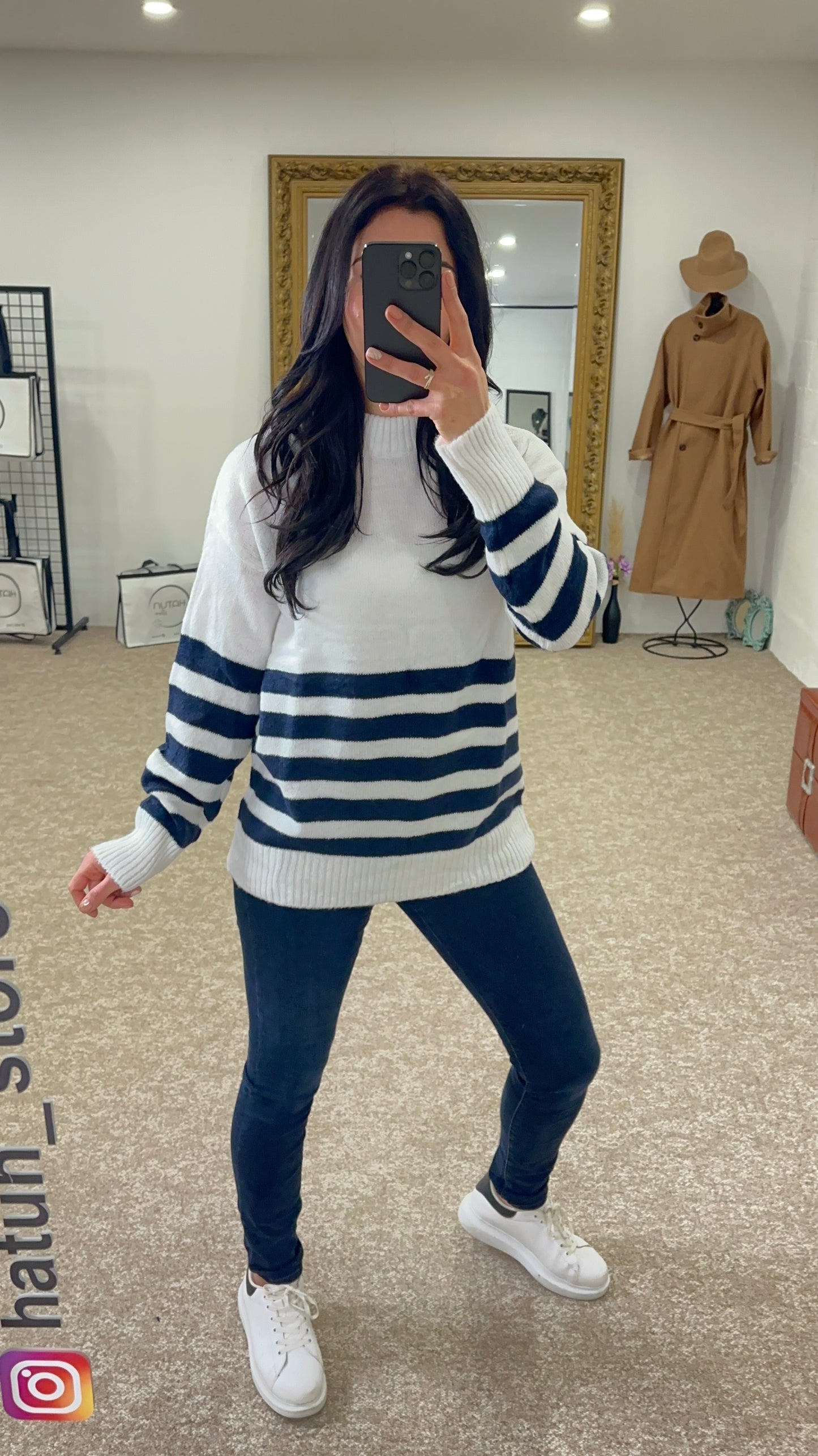 Silk striped sweater long sleeve round neck