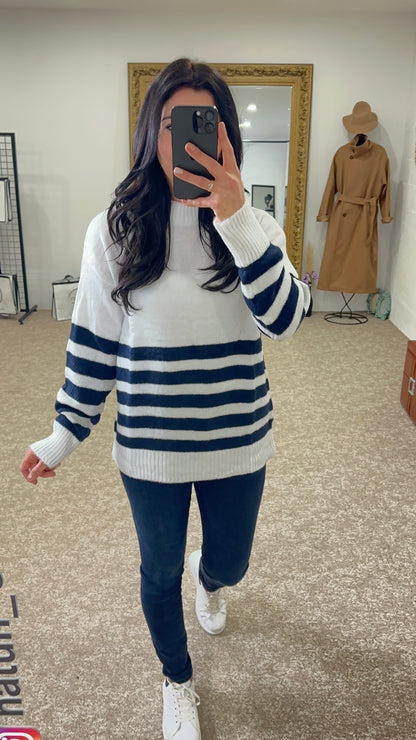 Silk striped sweater long sleeve round neck