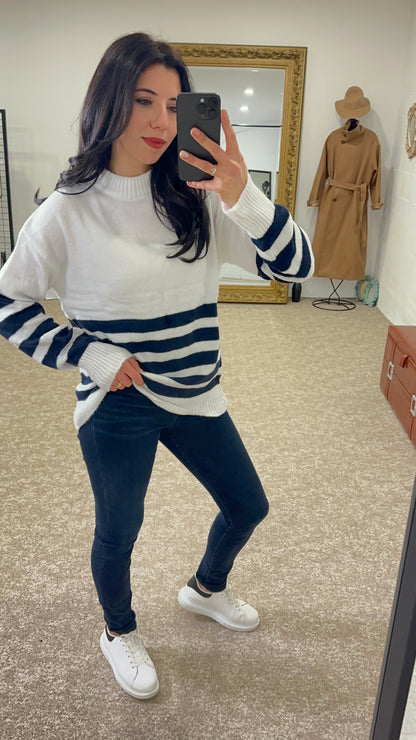 Silk striped sweater long sleeve round neck