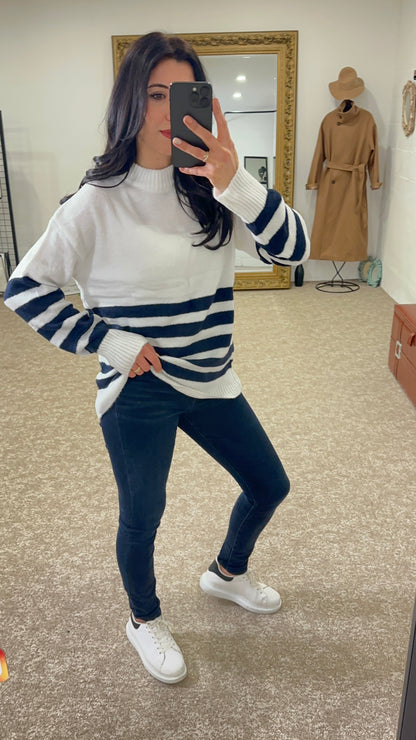 Silk striped sweater long sleeve round neck