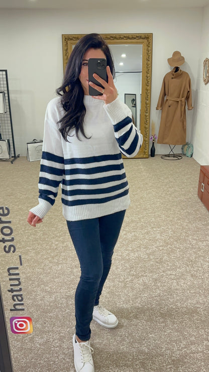 Silk striped sweater long sleeve round neck