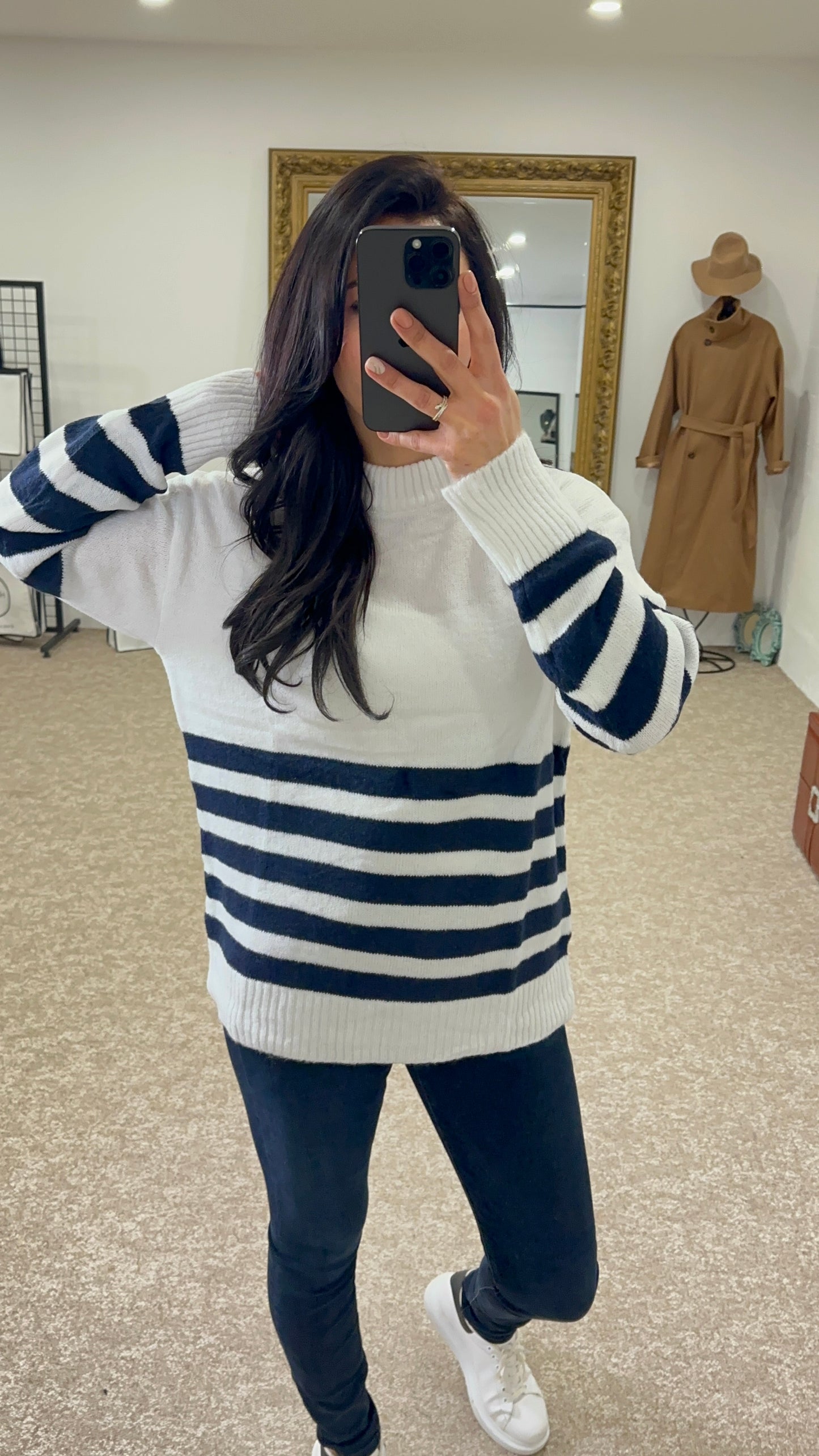 Silk striped sweater long sleeve round neck