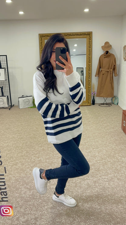 Silk striped sweater long sleeve round neck