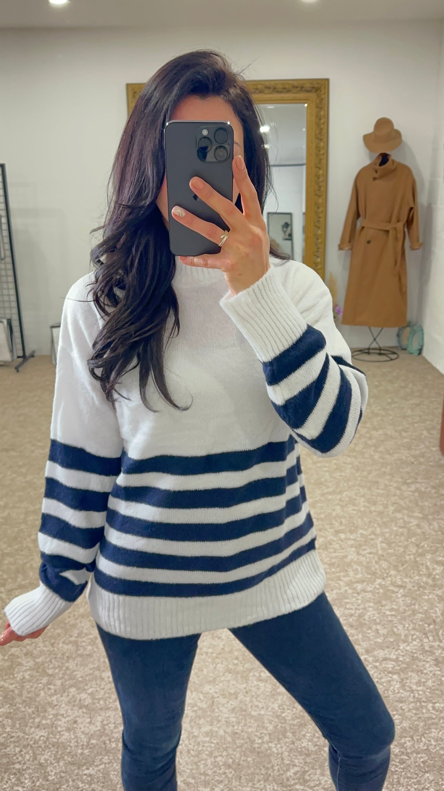 Silk striped sweater long sleeve round neck