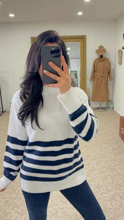 Silk striped sweater long sleeve round neck