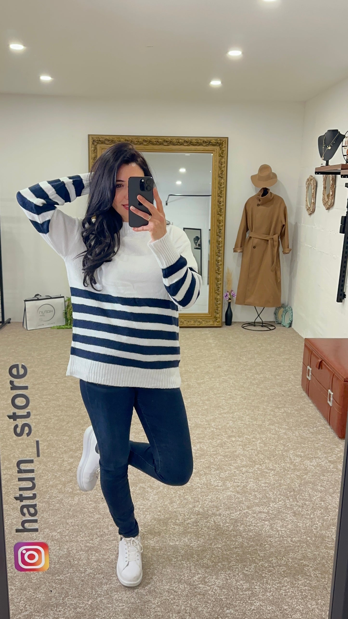 Silk striped sweater long sleeve round neck