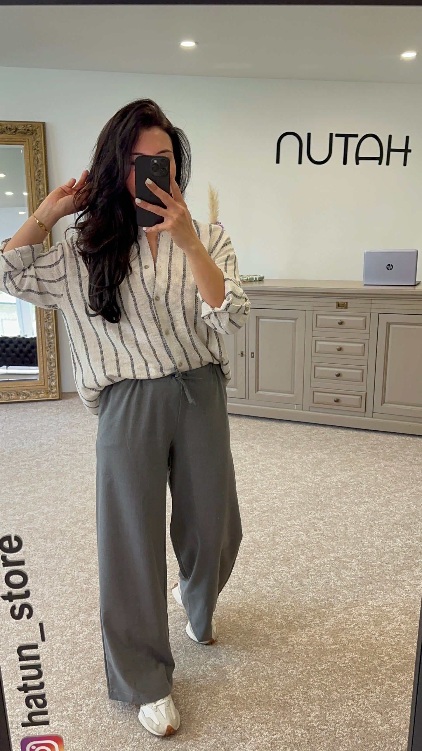 Gray wide leg trousers