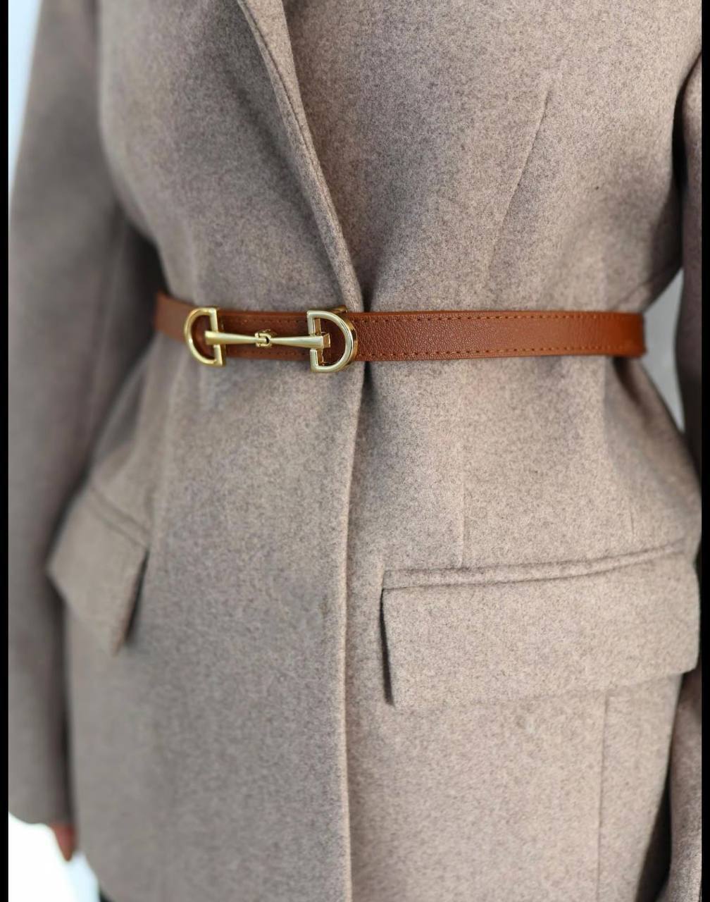 Brown Thin Belt with double long buckle