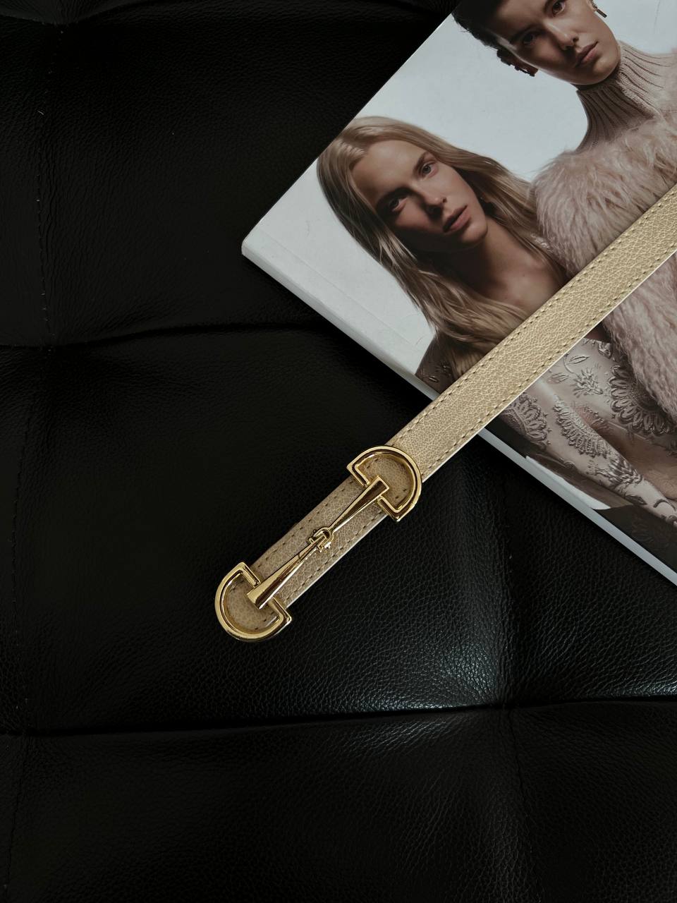 Beige Thin Belt with double long buckle