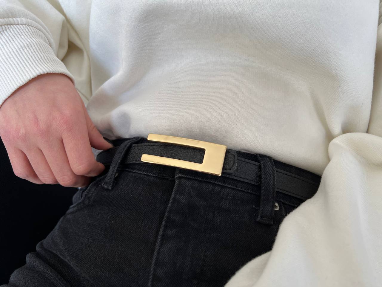 Black Thin Belt with gold buckle