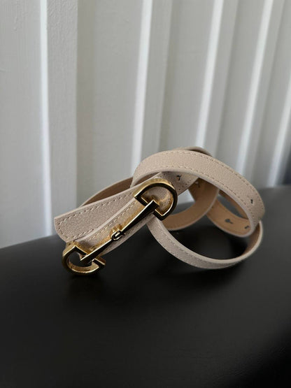 Beige Thin Belt with double long buckle