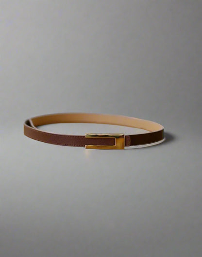 Brown Thin Belt with gold buckle