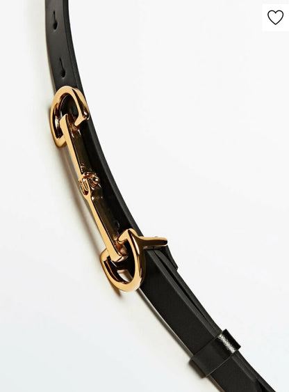 Black Thin Belt with double long buckle