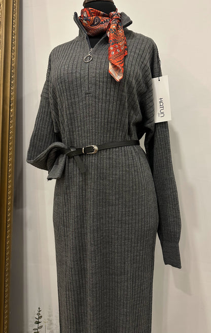 Knitwear Dress Zippered - Dark Gray