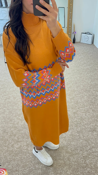 DESIGN ORANGE KNITWEAR TUNIC DRESS