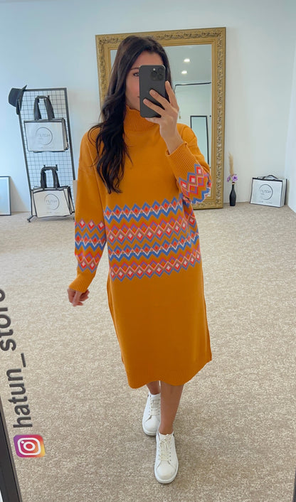 DESIGN ORANGE KNITWEAR TUNIC DRESS