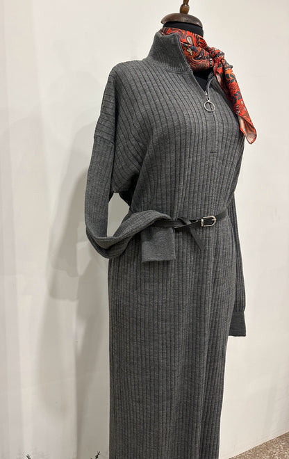 Knitwear Dress Zippered - Dark Gray