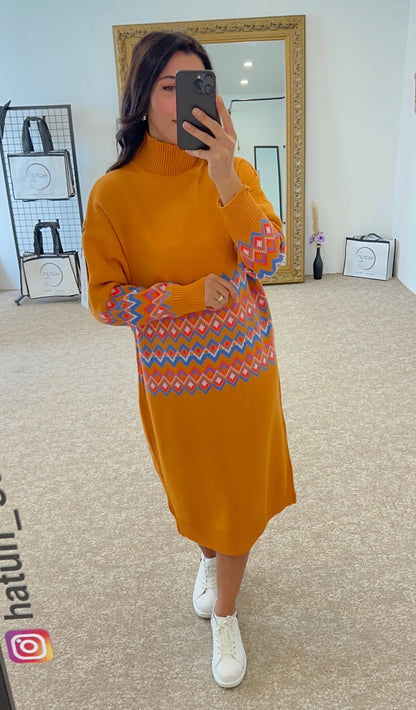 DESIGN ORANGE KNITWEAR TUNIC DRESS