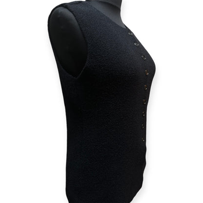 Ravi Knit Vest, Voorkant Knoop,  - Zwart