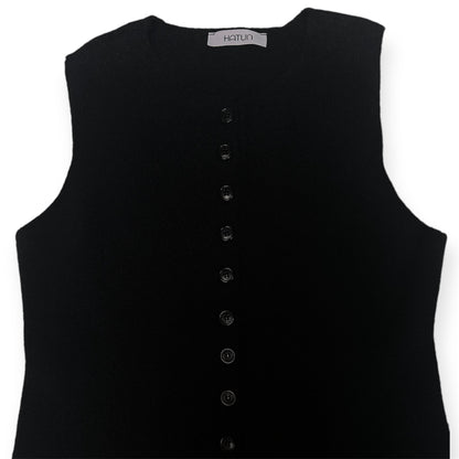 Ravi Knit Vest, Voorkant Knoop,  - Zwart