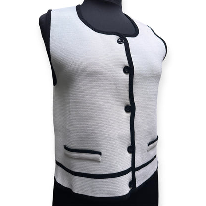 NOIR steel Knitwear striped vest, Front Button, tank top - White