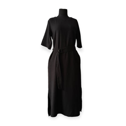 Allura Belted Black Maxi Dress with Pocket