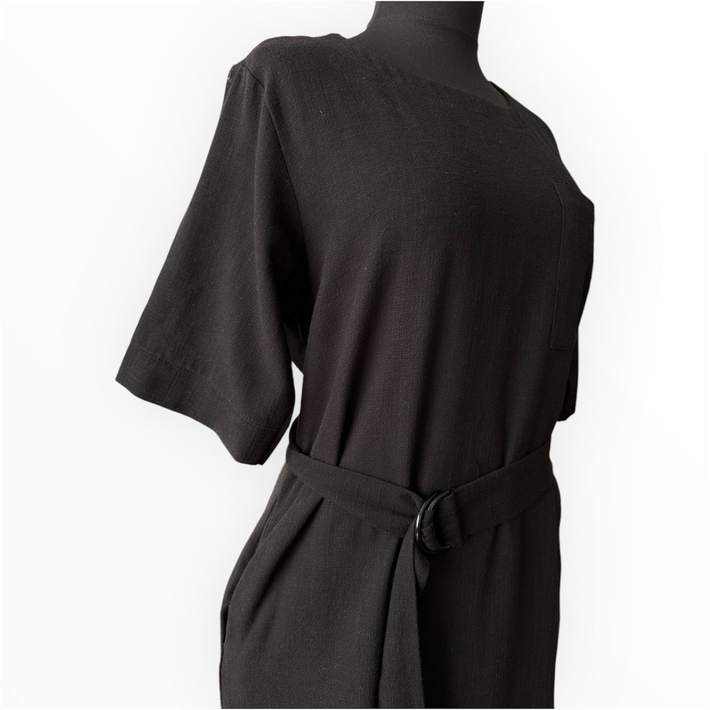 Allura Belted Black Maxi Dress with Pocket