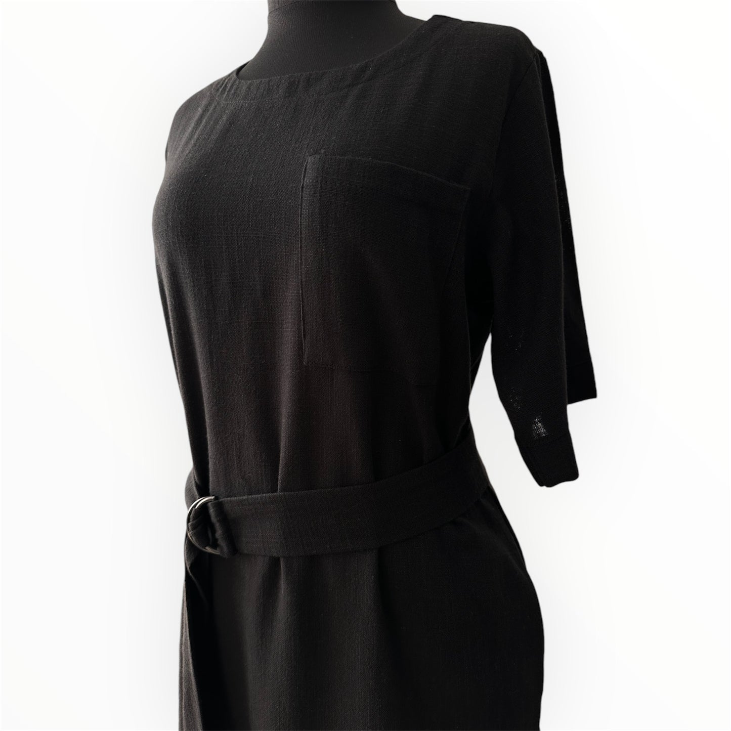 Allura Belted Black Maxi Dress with Pocket