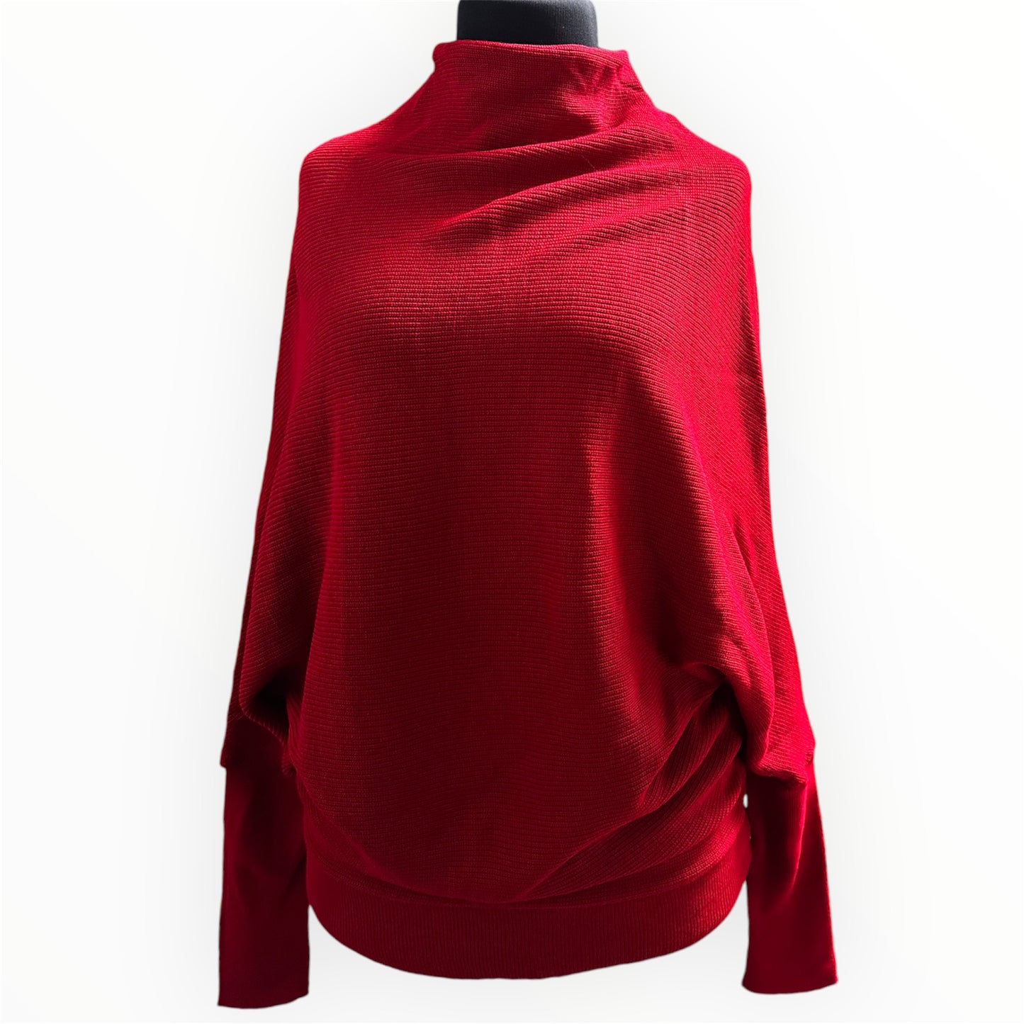 Batwing sleeve, knit sweater, solid color - Wine red