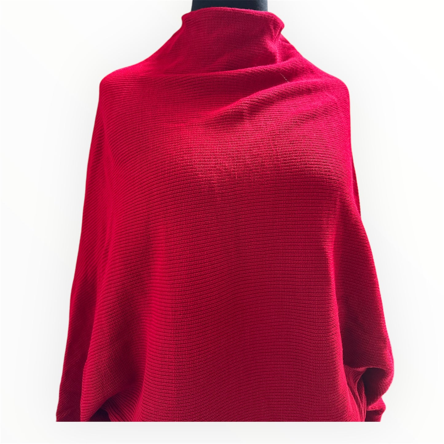 Batwing sleeve, knit sweater, solid color - Wine red