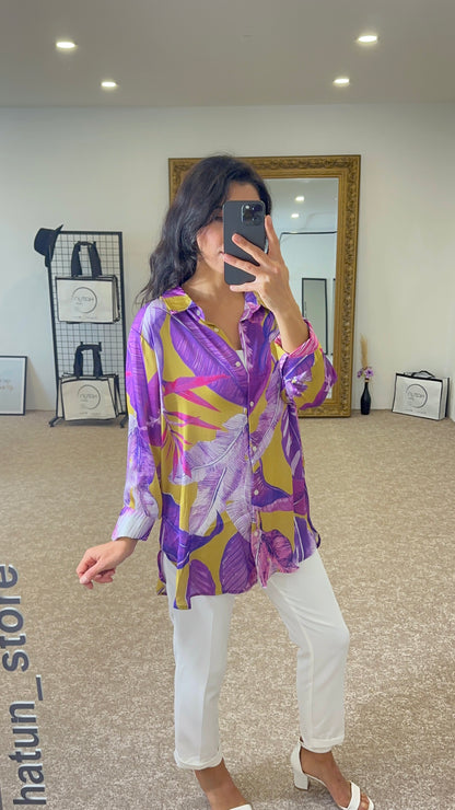 Premium Satin Blouse- Purple and Oil Green