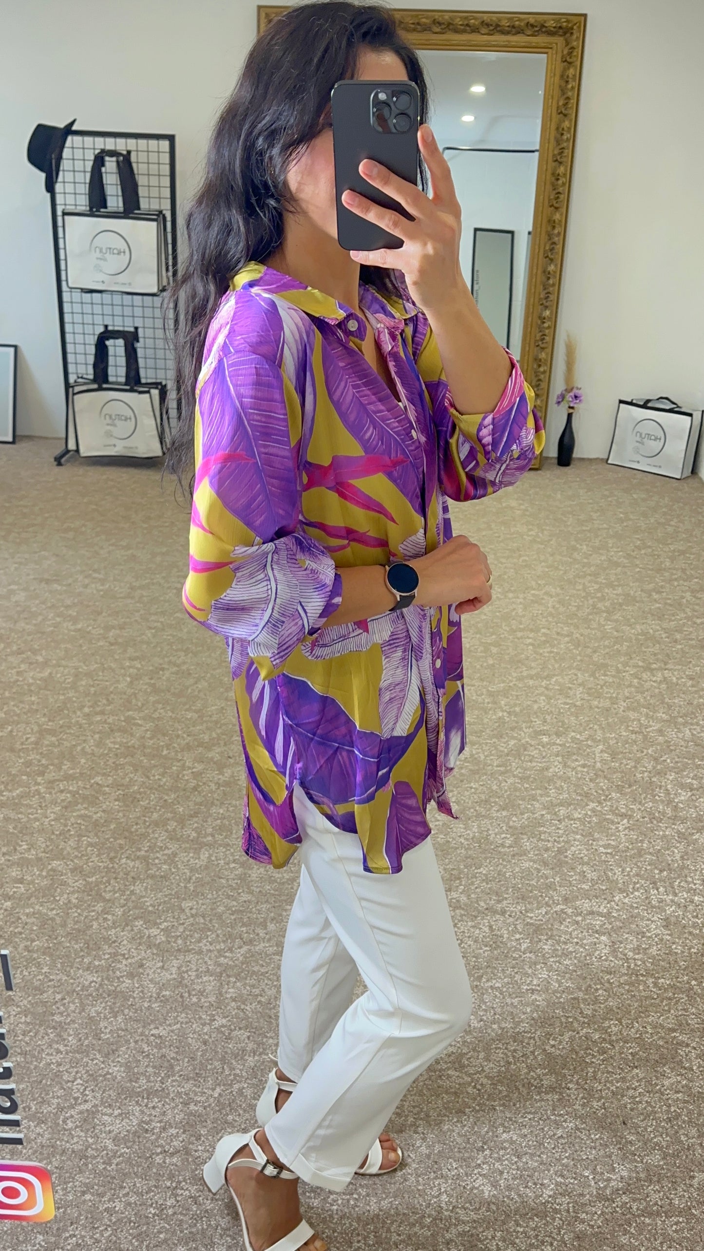 Premium Satin Blouse- Purple and Oil Green