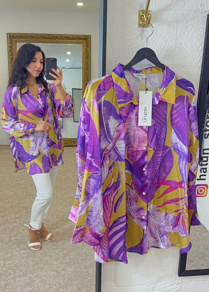 Premium Satin Blouse- Purple and Oil Green