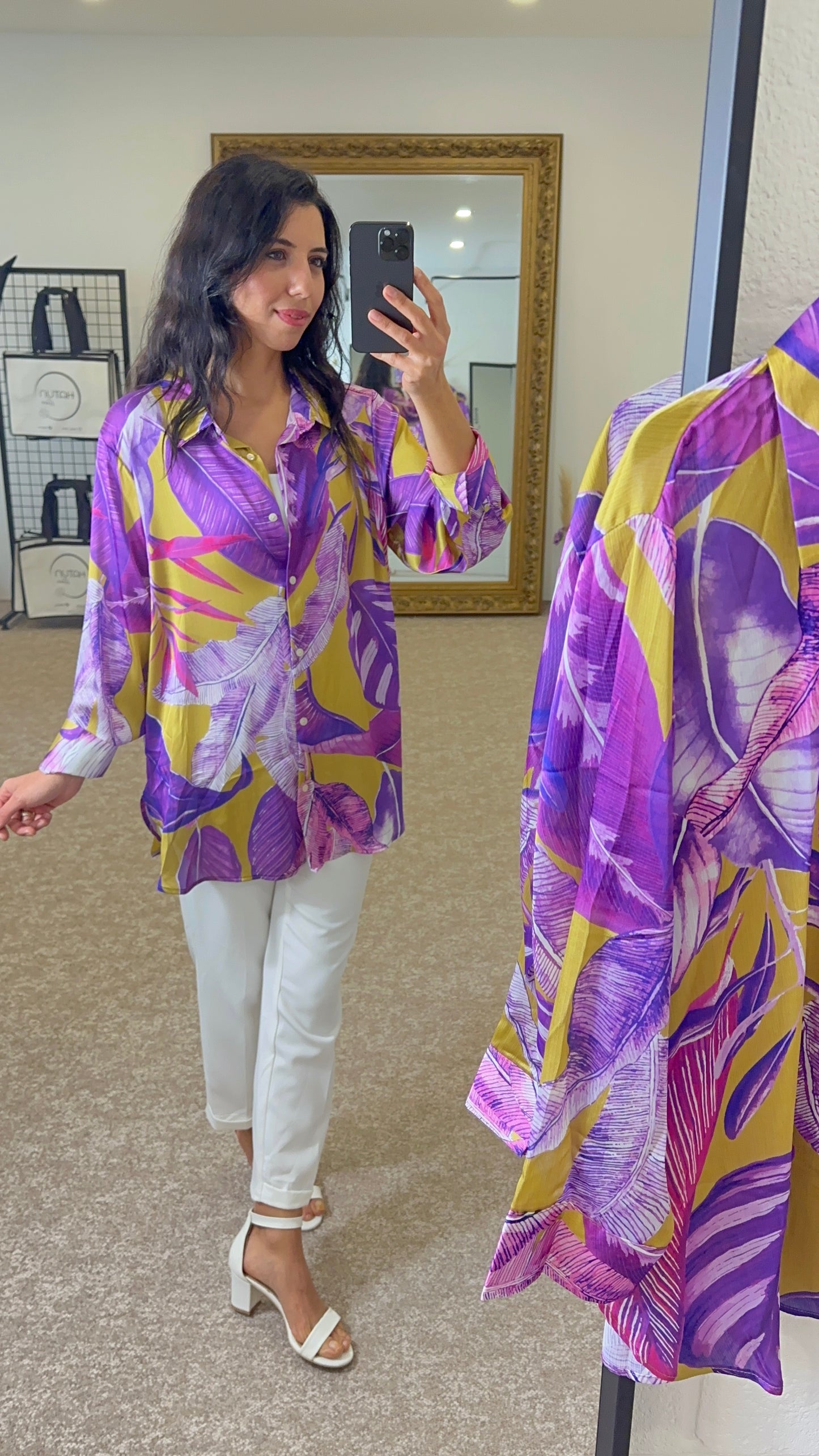 Premium Satin Blouse- Purple and Oil Green