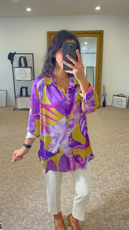 Premium Satin Blouse- Purple and Oil Green