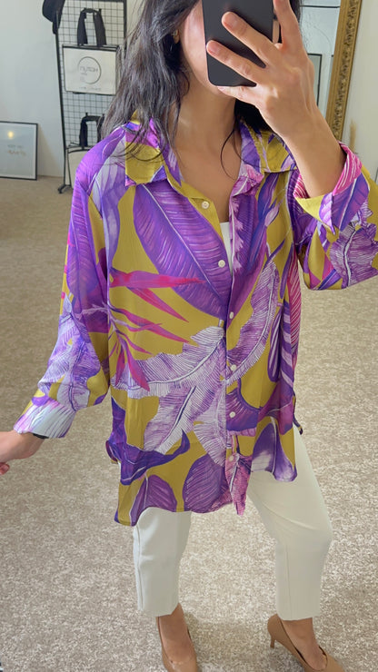 Premium Satin Blouse- Purple and Oil Green