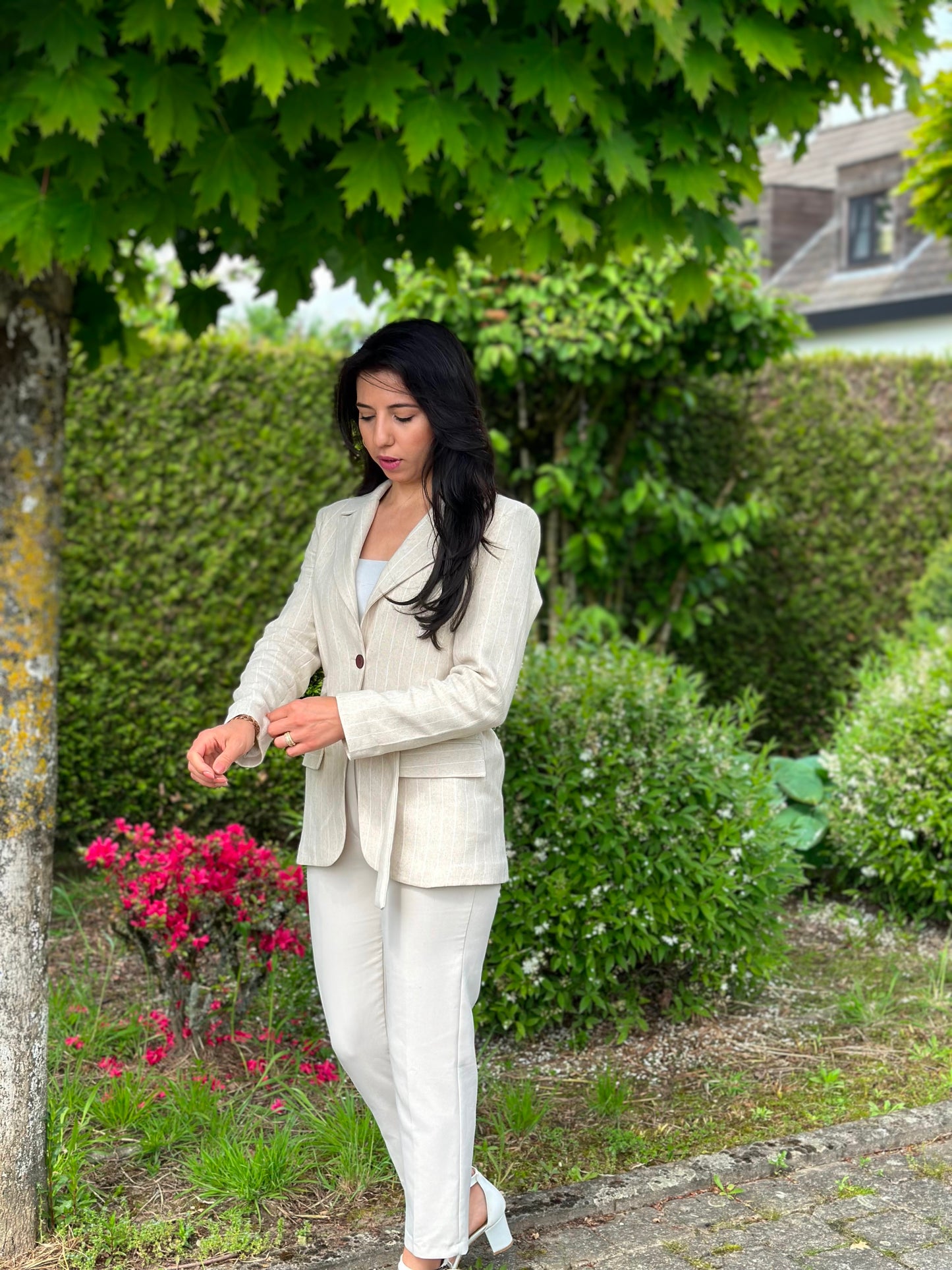 NEW Striped Blazer with Belt